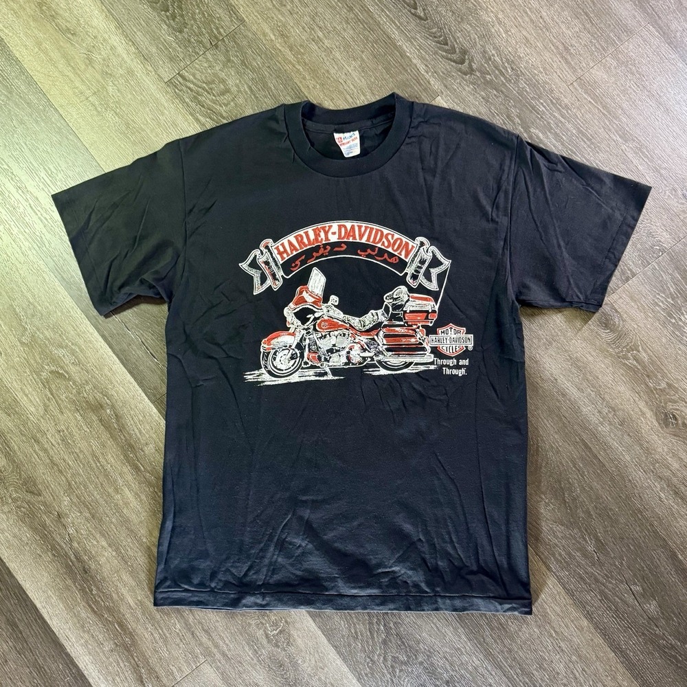 Vintage 1984 Harley Davidson Black Saudi Arabia Dealer Tee USA Single Stitch L‎